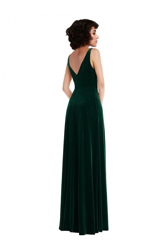 Purcahse  V-Back Dark Green Sleeveless V-Neck A-Line Stretch Velvet Evening Dress UK