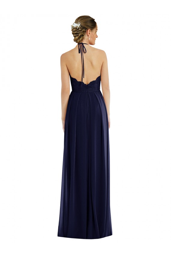 Purcahse  Open Back Dark Navy Sleeveless Halter Neck A-Line Soft Chiffon Semi Formal Evening Dress UK