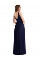 Purcahse  V-Back Dark Navy Sleeveless V-Neck A-Line Soft Chiffon Black Tie Evening Dress UK