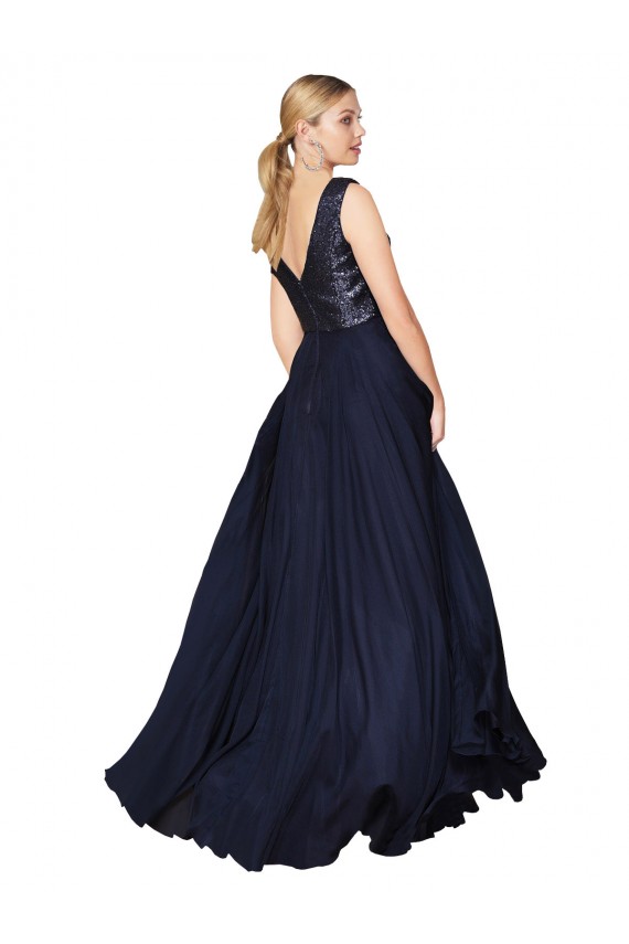 Purcahse  V-Back Sleeveless V-Neck A-Line Soft Chiffon & Sequin Semi Formal Evening Dress UK