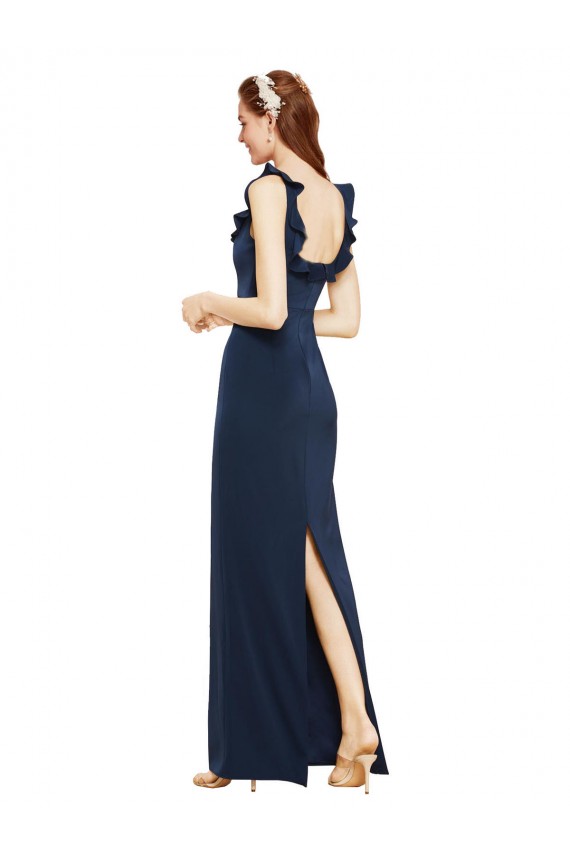 Purcahse  Low Back Dark Navy Sleeveless Scoop Neck Sheath Stretch Crepe Formal Evening Dress UK