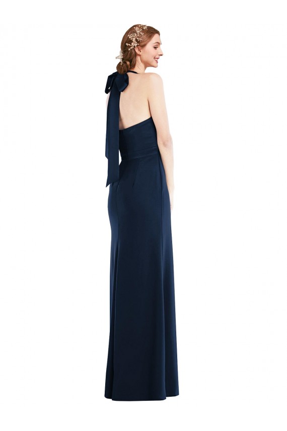 Purcahse  Open Back Sleeveless High Neck Trumpet Stretch Crepe Semi Formal Evening Dress UK