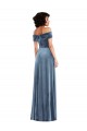 Purcahse  Dusty Blue Sleeveless Off the Shoulder A-Line Stretch Velvet Semi Formal Evening Dress UK