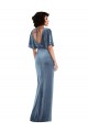 Purcahse  Open Back Flutter Sleeves Sheath Stretch Velvet Semi Formal Evening Dress UK