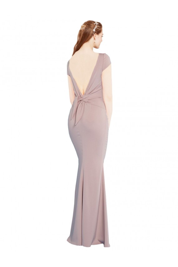 Purcahse  Tie Back Cap Sleeves Boat Neck Mermaid Stretch Crepe Formal Evening Dress UK