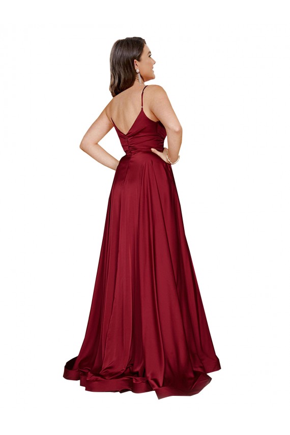 Purcahse  Low Back Sleeveless Spaghetti Straps A-Line Silky Satin Black Tie Evening Dress UK