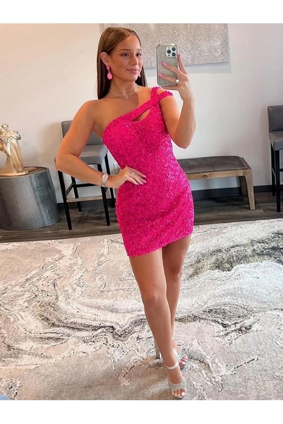 Purcahse  Sleeveless One Shoulder Sheath Velvet Sequin Evening Dresses UK