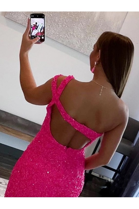 Purcahse  Sleeveless One Shoulder Sheath Velvet Sequin Evening Dresses UK
