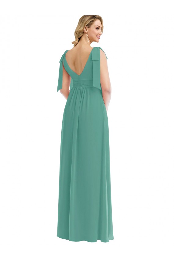 Purcahse  V-Back Icelandic Silver Sleeveless V-Neck A-Line Soft Chiffon Semi Formal Evening Dress UK