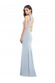 Purcahse  Open Back Sleeveless Bow Neck Trumpet Stretch Crepe Semi Formal Evening Dress UK