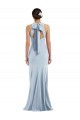 Purcahse  Open Back Light Sky Blue Sleeveless Halter Neck Trumpet Stretch Crepe Formal Evening Dress UK