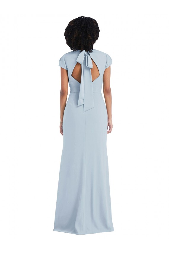 Purcahse  Keyhole Back Cap Sleeves Jewel Neck Trumpet Stretch Crepe Semi Formal Evening Dress UK