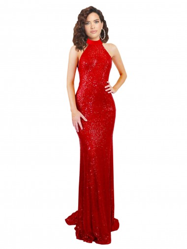 Purcahse  Open Back Sleeveless Halter Neck Mermaid Sequin Formal Evening Dress UK