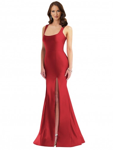Purcahse  Sleeveless Square Neck Mermaid Silky Satin Plus Size Formal Evening Dress UK