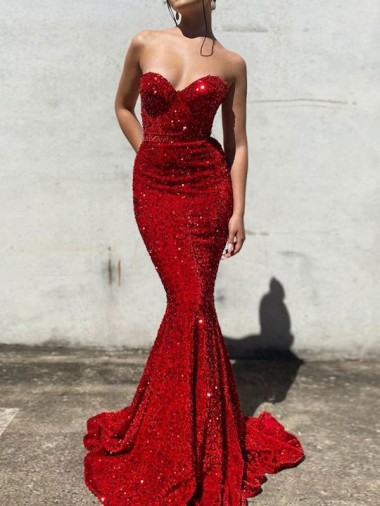 Purcahse  Sleeveless Sweetheart Mermaid Velvet Sequin Evening Gown UK