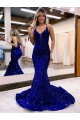 Purcahse  Sleeveless V-Neck Mermaid Velvet Sequin Evening Dress UK