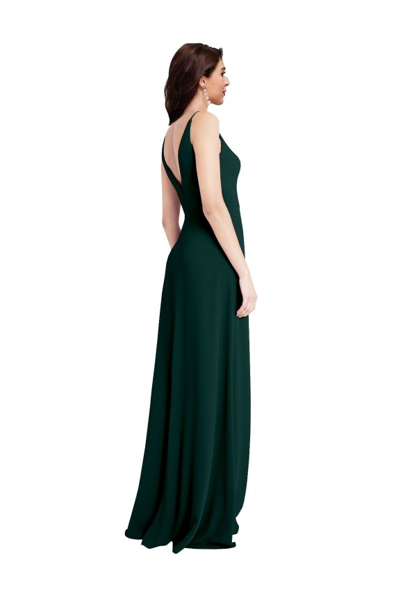 Purcahse  V-Back Midnight Green Sleeveless V-Neck A-Line Stretch Crepe Formal Evening Dress UK