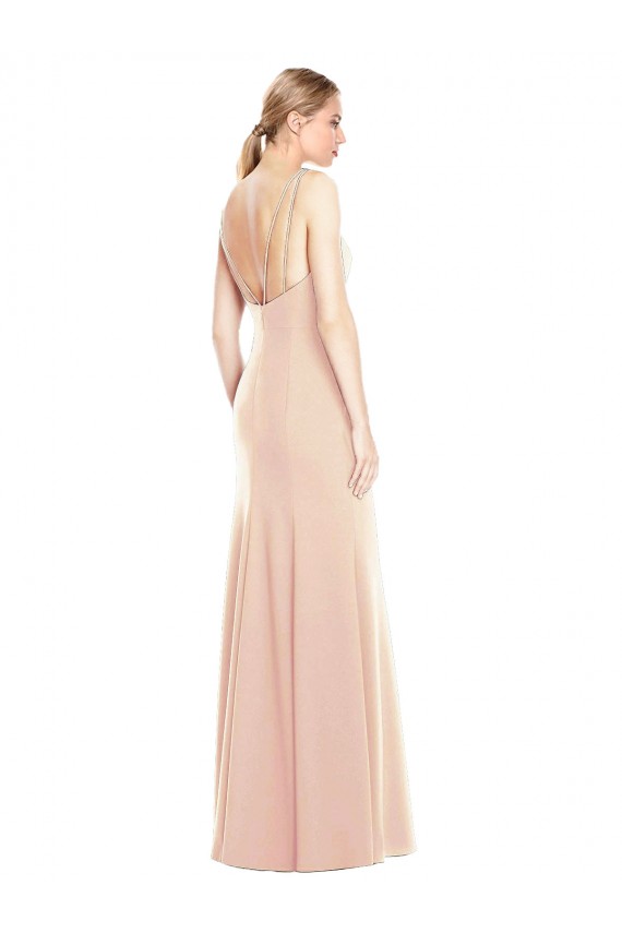 Purcahse  Open Back Nude Sleeveless Bateau Neck Trumpet Stretch Crepe Semi Formal Evening Dress UK