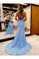 Purcahse  Periwinkle Sleeveless V-Neck Sheath Velvet Sequin Evening Dress UK