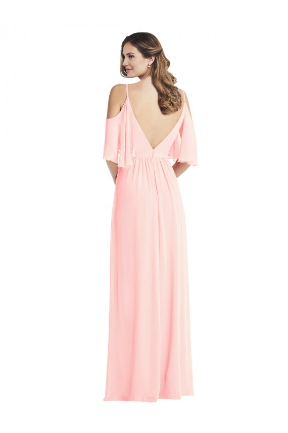 Purcahse  V-Back Cold Shoulder V-Neck A-Line Soft Chiffon Semi Formal Evening Dress UK