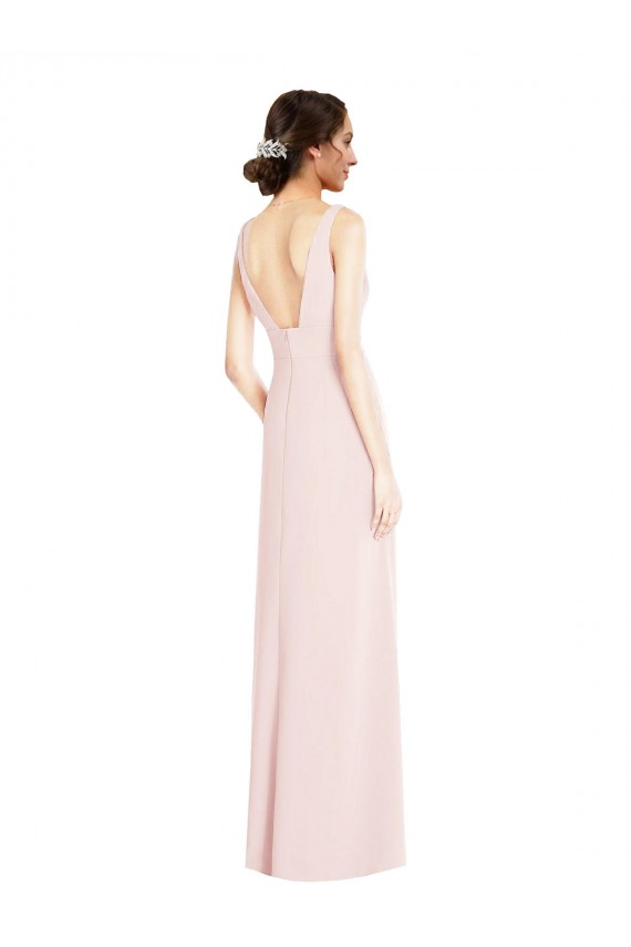 Purcahse  Low Back Sleeveless V-Neck A-Line Stretch Crepe Black Tie Evening Dress UK