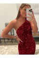 Purcahse  Pink Sleeveless One Shoulder Sheath Velvet Sequin Evening Dress UK