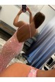 Purcahse  Pink Sleeveless One Shoulder Sheath Velvet Sequin Evening Dress UK