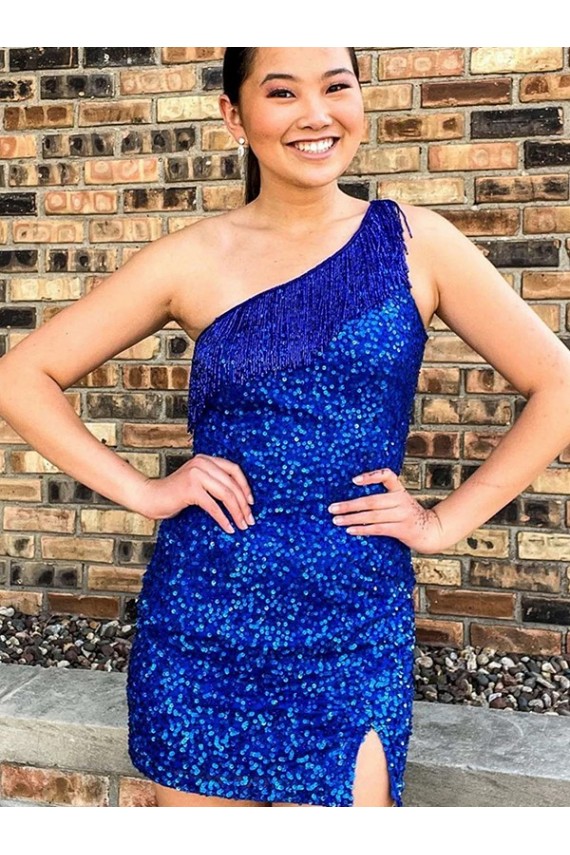 Purcahse  Sleeveless One Shoulder Sheath Velvet Sequin Homecoming Dresses UK