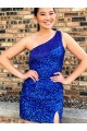 Purcahse  Sleeveless One Shoulder Sheath Velvet Sequin Homecoming Dresses UK