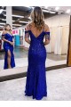 Purcahse  Royal Blue Sleeveless Spaghetti Straps Sheath Velvet Sequin Evening Dress UK