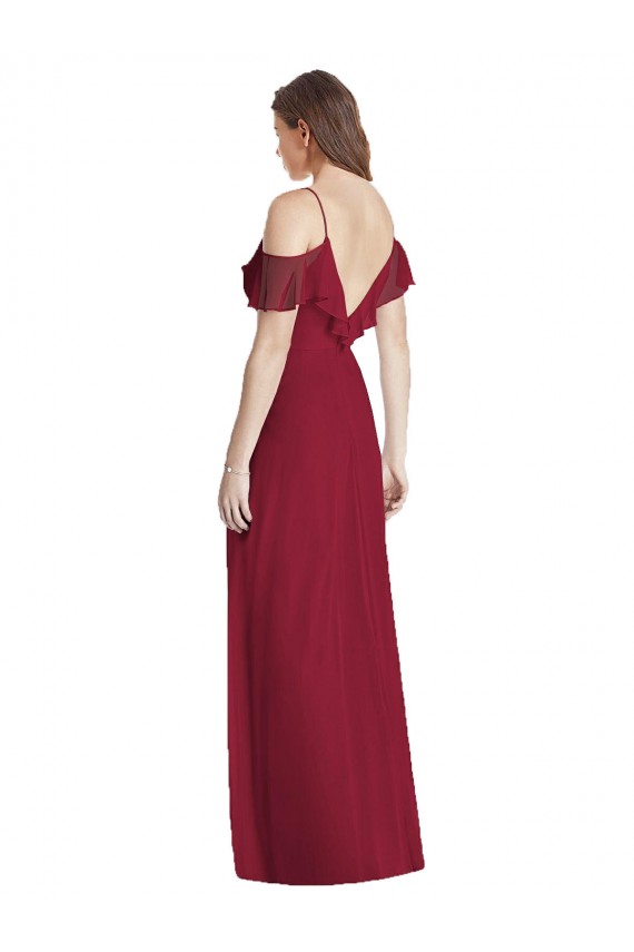 Purcahse  V-Back Cold Shoulder Spaghetti Straps Trumpet Soft Chiffon Semi Formal Evening Dress UK