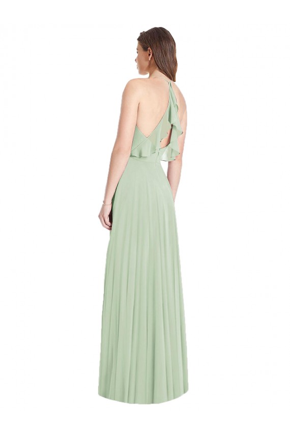 Purcahse  Sage Cold Shoulder Spaghetti Straps Trumpet Soft Chiffon Semi Formal Evening Dress UK