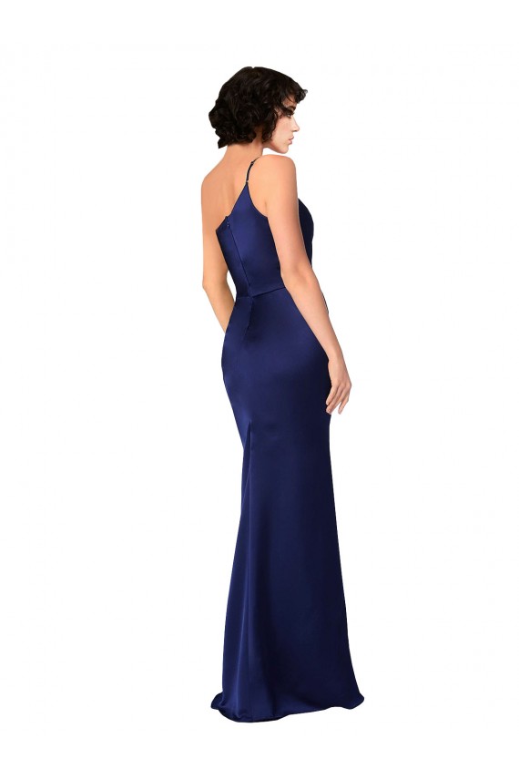 Purcahse  Sapphire Sleeveless One Shoulder A-Line Silky Satin Black Tie Evening Dress UK