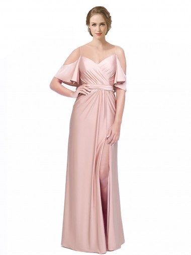 Purcahse  Low Back Cold Shoulder Off the Shoulder Sheath Silky Satin Formal Evening Dress UK