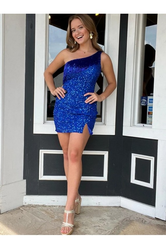 Purcahse  Sleeveless One Shoulder Sheath Velvet Sequin Homecoming Dresses UK