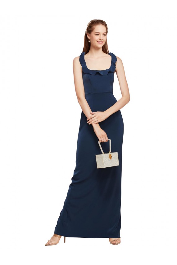 Purcahse  Low Back Dark Navy Sleeveless Scoop Neck Sheath Stretch Crepe Formal Evening Dress UK
