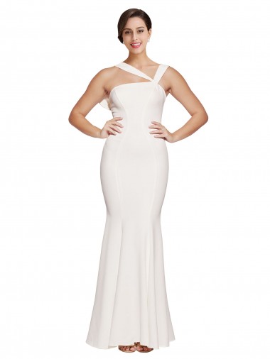 Purcahse  Low Back Ivory Sleeveless Square Neck Sheath Stretch Crepe Formal Evening Dress UK