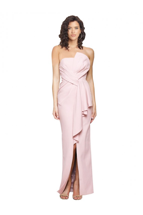 Purcahse  Low Back Pink Sleeveless Strapless Sheath Stretch Crepe Evening Dress UK