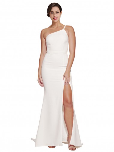 Purcahse  Ivory Sleeveless One Shoulder Sheath Stretch Crepe Semi Formal Evening Dress UK