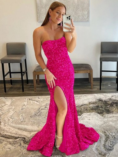 Purcahse  Fuchsia Sleeveless Strapless Sheath Velvet Sequin Evening Dress UK