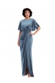 Purcahse  Open Back Flutter Sleeves Sheath Stretch Velvet Semi Formal Evening Dress UK
