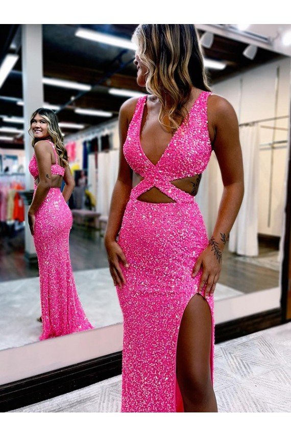 Purcahse  Sleeveless V-Neck Sheath Velvet Sequin Evening Dresses UK