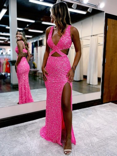 Purcahse  Sleeveless V-Neck Sheath Velvet Sequin Evening Dresses UK