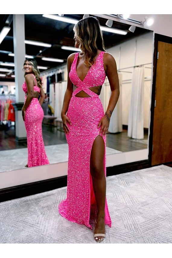 Purcahse  Sleeveless V-Neck Sheath Velvet Sequin Evening Dresses UK