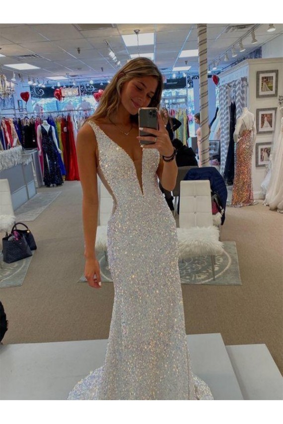Purcahse  Sleeveless V-Neck Sheath Velvet Sequin Evening Gowns UK