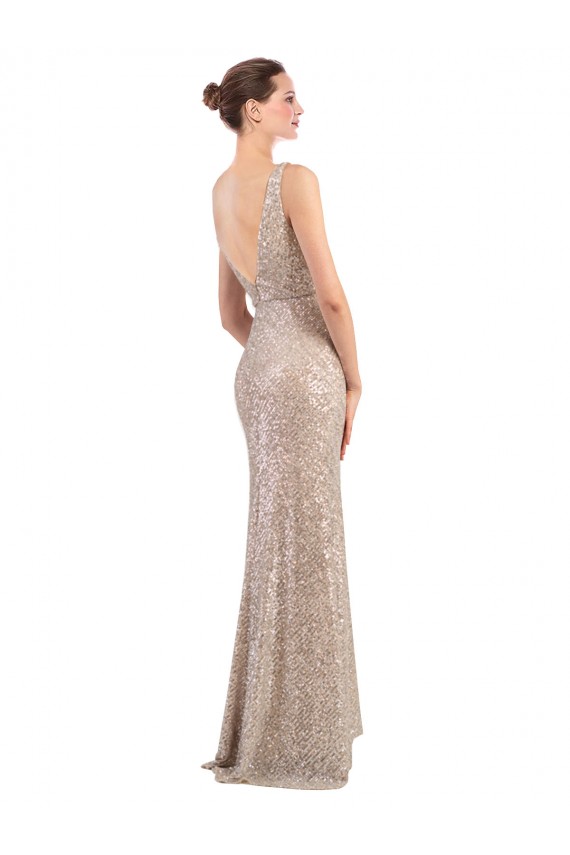 Purcahse  Low Back Sleeveless V-Neck Sheath Sparkling Sequin Formal Evening Dress UK