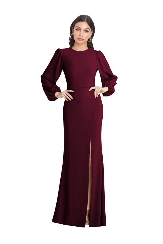 Purcahse  Open Back Puff Sleeves Bateau Neck Trumpet Stretch Crepe Evening Dress UK