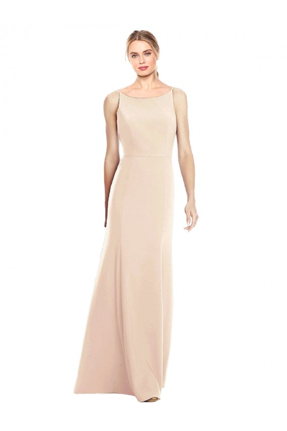 Purcahse  Open Back Nude Sleeveless Bateau Neck Trumpet Stretch Crepe Semi Formal Evening Dress UK