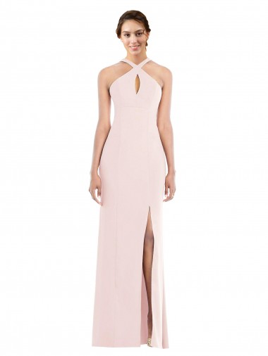 Purcahse  Low Back Sleeveless Halter Neck Trumpet Stretch Crepe Formal Evening Dress UK