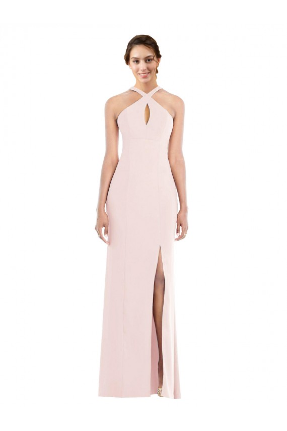 Purcahse  Low Back Sleeveless Halter Neck Trumpet Stretch Crepe Formal Evening Dress UK